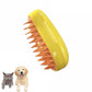 Yellow pet grooming brush with two pets, a cat and a dog, on a white background