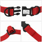 Red dog collar with black buckle and 'HanHanDog' branding on a white background