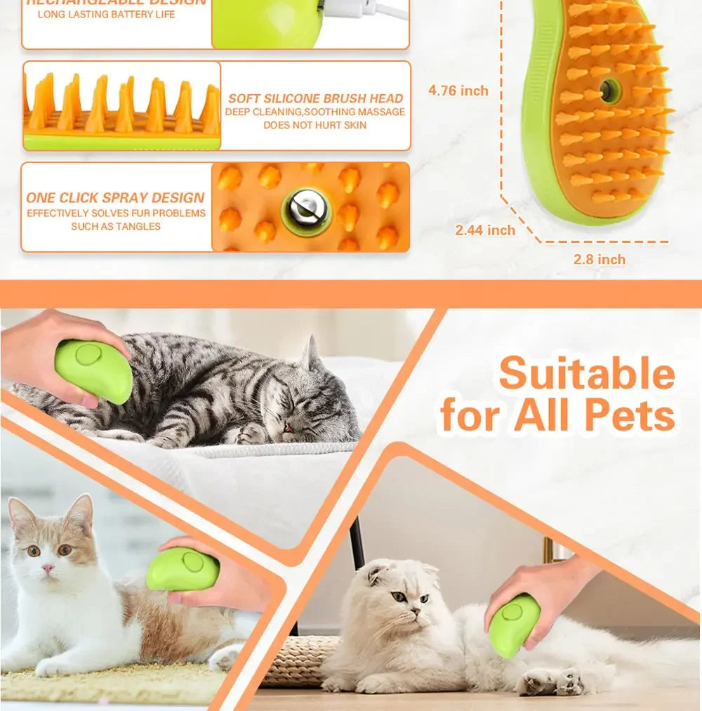 Pet grooming tool with measurements and usage on cats, suitable for all pets.