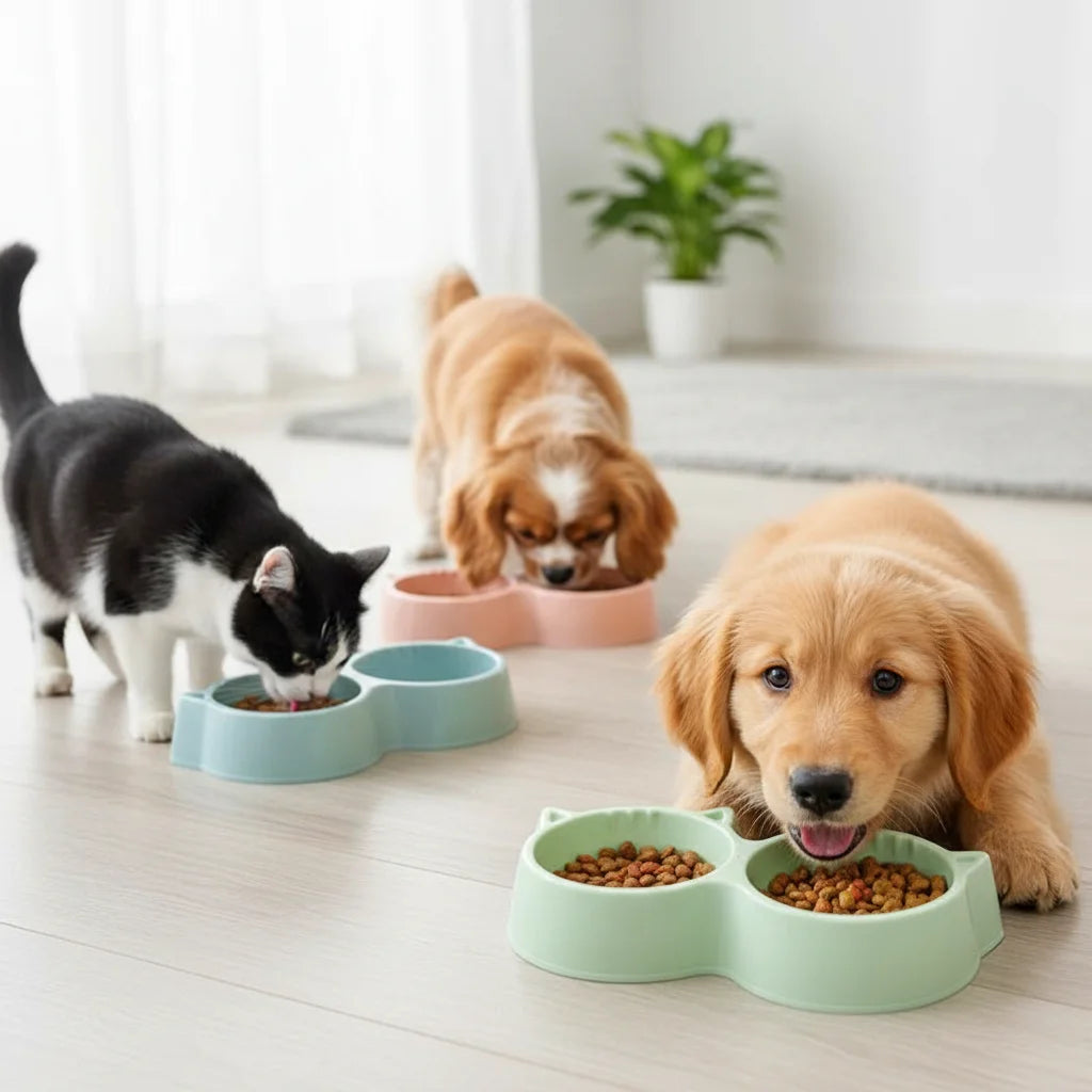 Cat Bowls Double Food Water Feeder Non-Slip Pet Feeding Dish Durable Pet Supplies