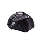 Black pet carrier with mesh side on a white background