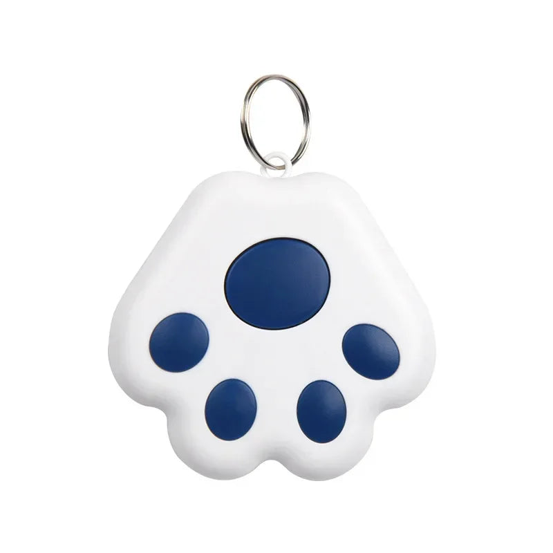 White paw-shaped keychain with blue accents on a white background