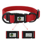 Red dog collar with black buckle featuring a brand logo on a white background