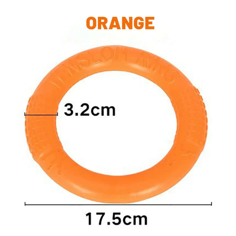 Orange rubber ring with measurements on a white background