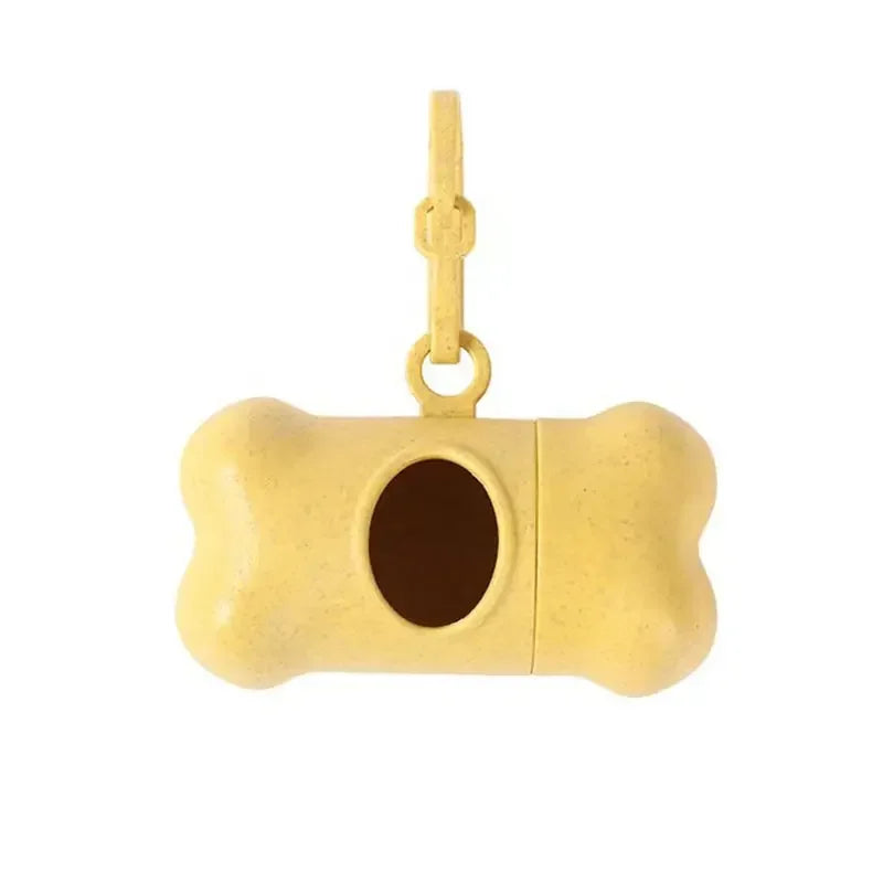 Yellow bone-shaped pet toy with a gold chain on a white background