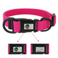 Pink dog collar with black buckle and Nimble brand logo on a white background