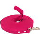 Pink dog leash with a metal clip on a white background