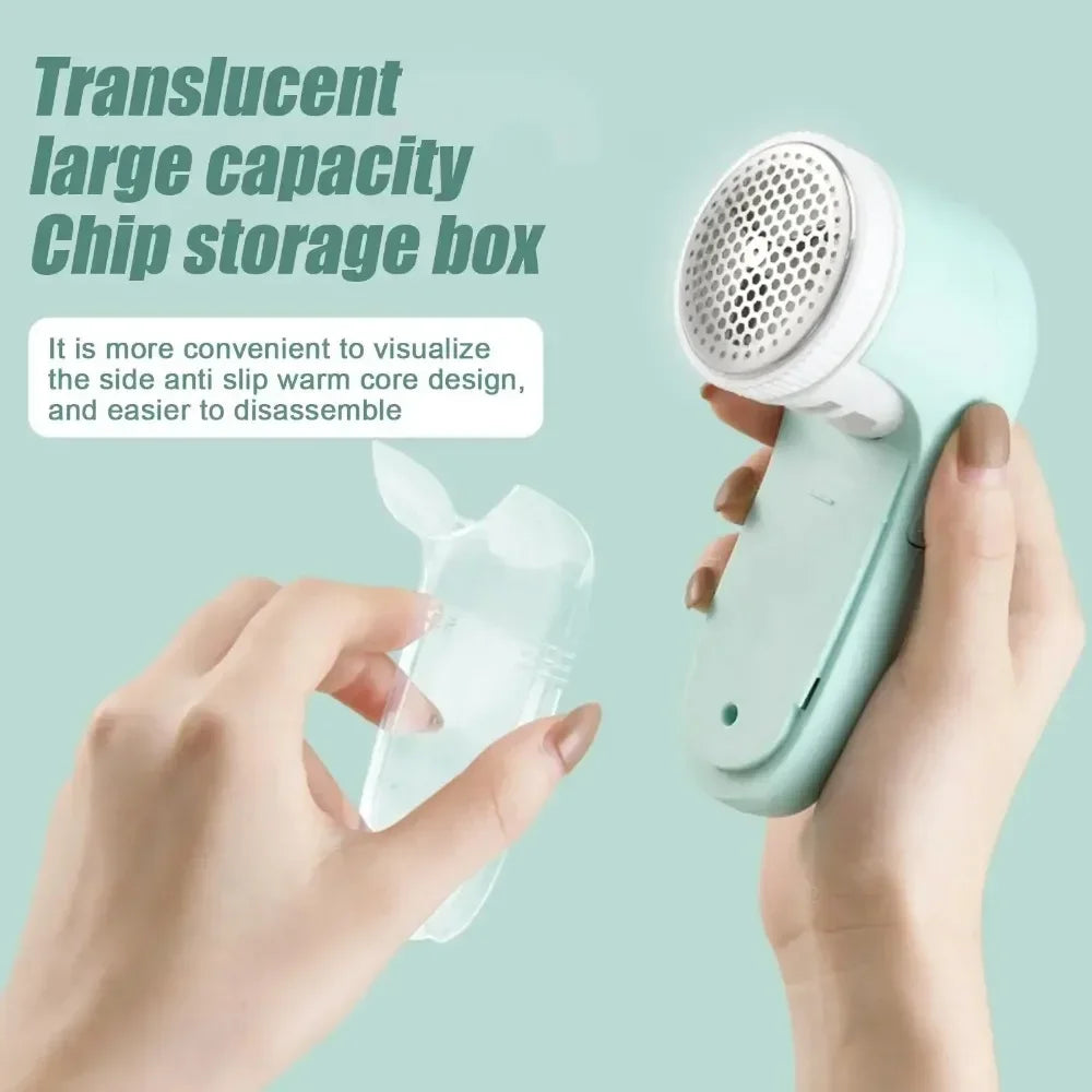 Translucent large capacity chip storage box held by hands with text on a light blue background