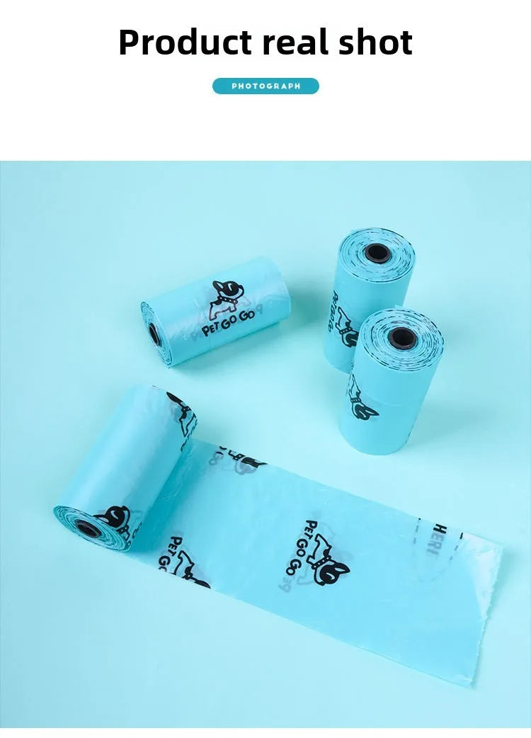 Four rolls of blue paper with a brand logo on a light blue background