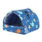 Blue pet bed with sea animal pattern on a white background