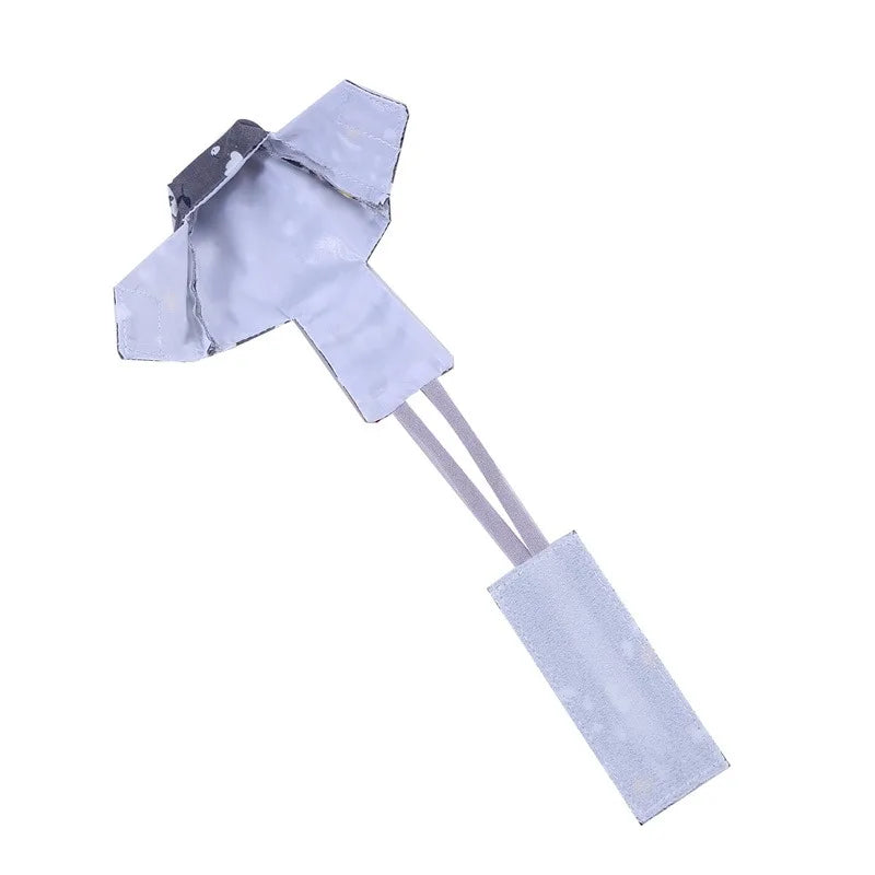 Clear plastic tool with a handle on a white background