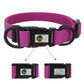 Purple dog collar with black buckle and Nimble logo on a white background