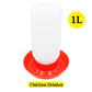 Chicken drinker with red base and white container on a white background