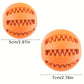Two orange rubber balls with textured surface and measurements on a white background