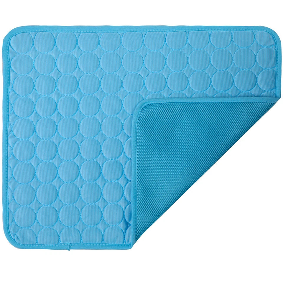Blue textured mat with a patterned surface on a white background