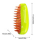 Green and orange grooming brush with measurements on a white background