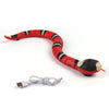 Red and black toy snake with USB cable on a white background