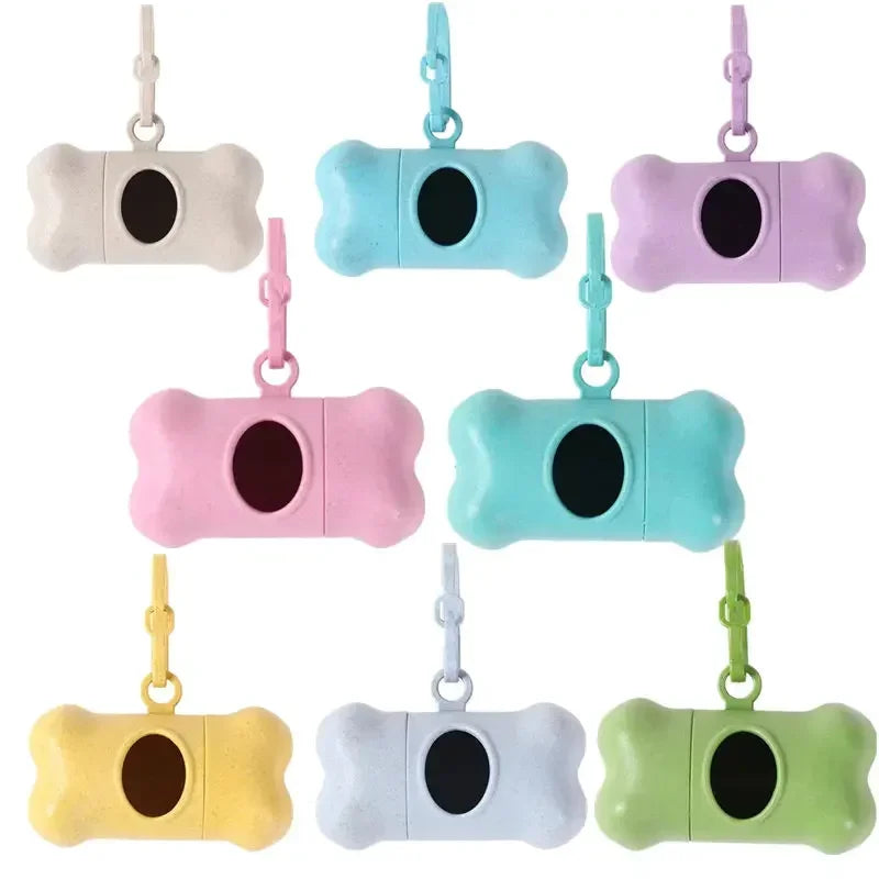 Set of colorful bone-shaped pet toys with straps on a white background