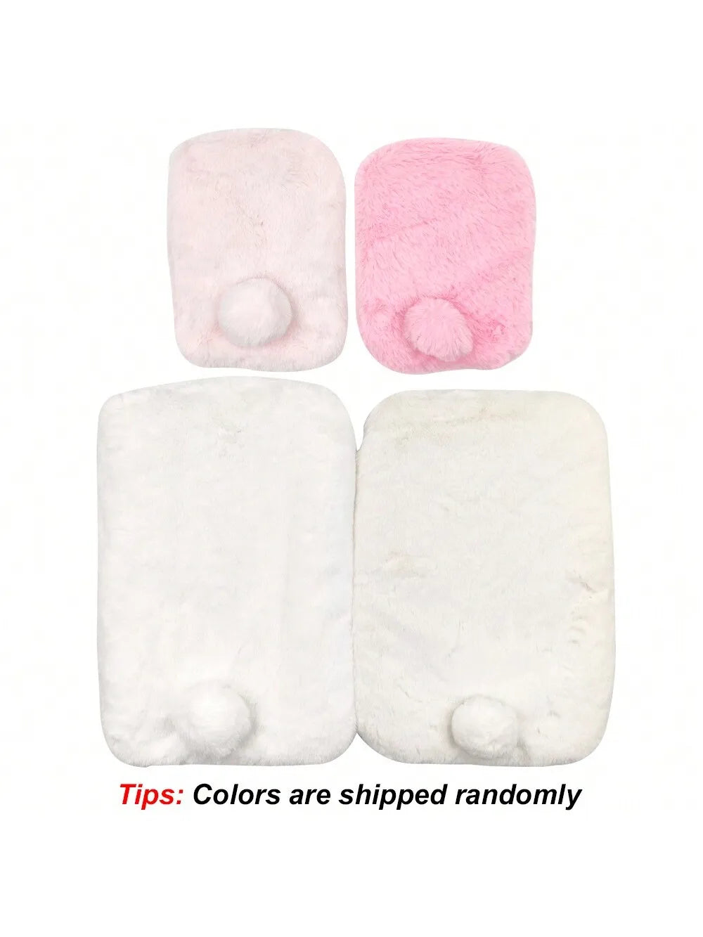 Four plush toys with pink, white, and light pink colors on a white background.