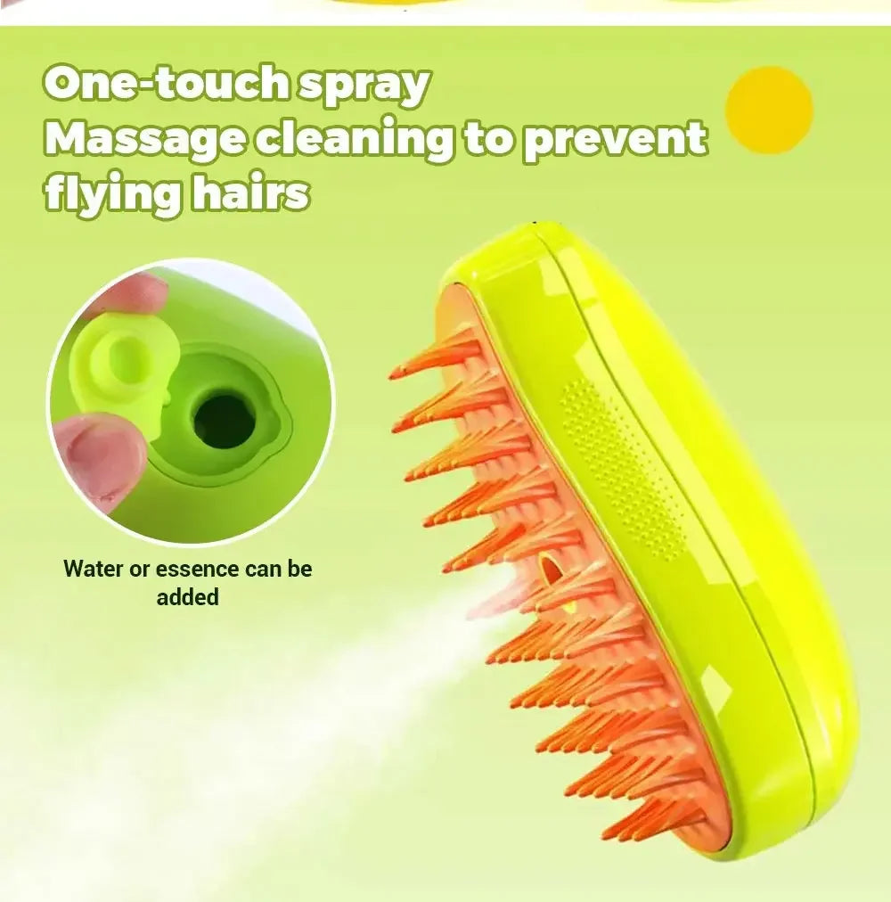 Hairbrush with massage function and spray feature on a green background