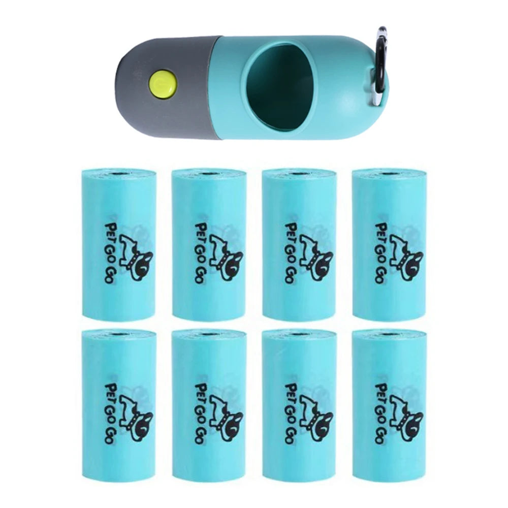 Blue cylindrical batteries with 'Pet Go Go' branding and a gray and green device on a white background.