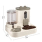 Pet feeder with water dispenser and dimensions displayed