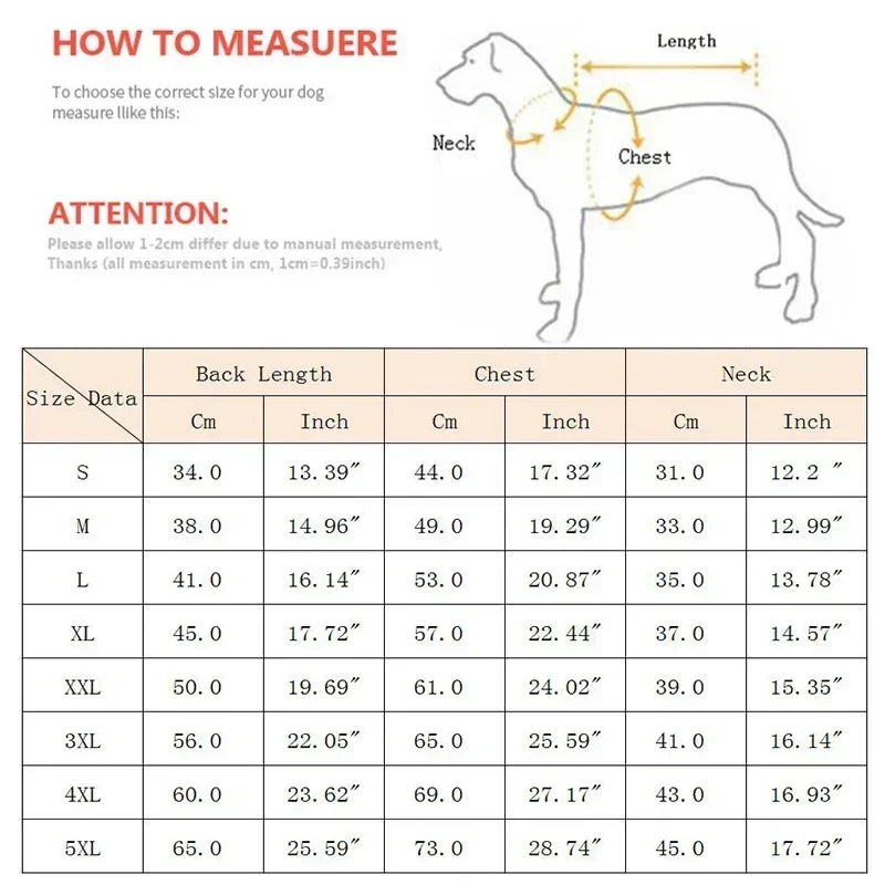 Dog measurement chart for sizing with a diagram of how to measure a dog.