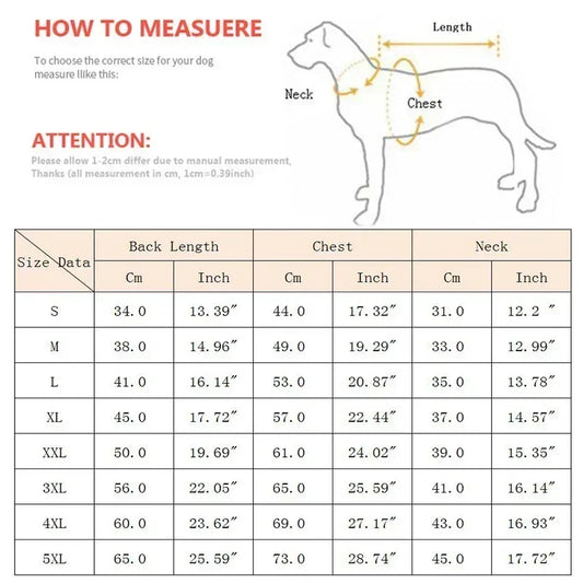 Dog measurement chart for sizing with a diagram of how to measure a dog.