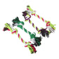Colorful dog rope toys with tassels on a white background
