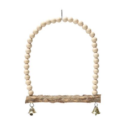 Wooden Bird Swings Training Toy with Hanging Bell for Cockatiels Parakeets Cage Accessories Birdcage Parrot Perch Stand Play Gym