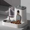 Pet feeder with food on a light gray background