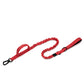 Red dog leash with handle on a white background