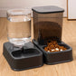 Pet water bowl and food container on a wooden floor