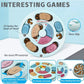 Pet toy with various food-shaped compartments on a light blue background