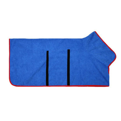 Blue blanket with red border and black stripes on a white background