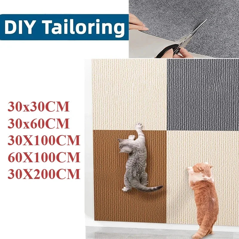 Cat scratcher with customizable size options and a person cutting fabric.