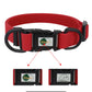 Red dog collar with black buckle featuring a brand logo on a white background