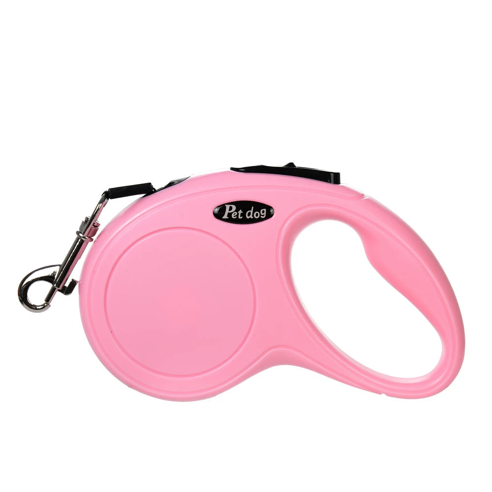 Pink retractable dog leash with 'Pet Dog' branding on a white background