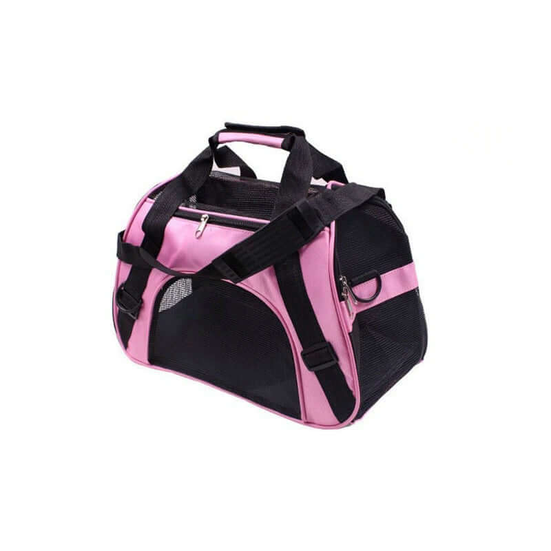 Black and pink duffel bag on a white background