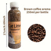 Cat litter deodorizer bottle with coffee aroma, size and scent details on a white background