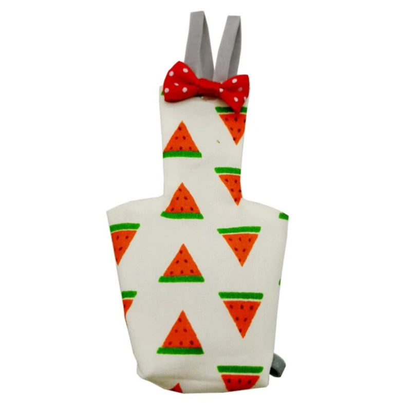 Pouch with watermelon pattern and red bow tie on a white background