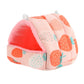 Pink pet house with strawberry pattern on a white background