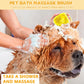 Dog being bathed with a pet massage brush, showing the product in use.