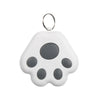 White paw-shaped keychain with black spots on a white background