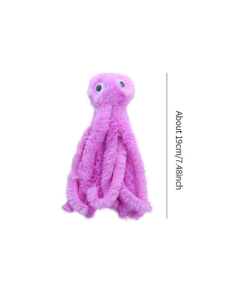 Pink plush toy with measurement details on a white background