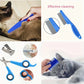 Pet grooming tools including a brush, scissors, and a comb being used on cats with text 'Effective cleaning'.