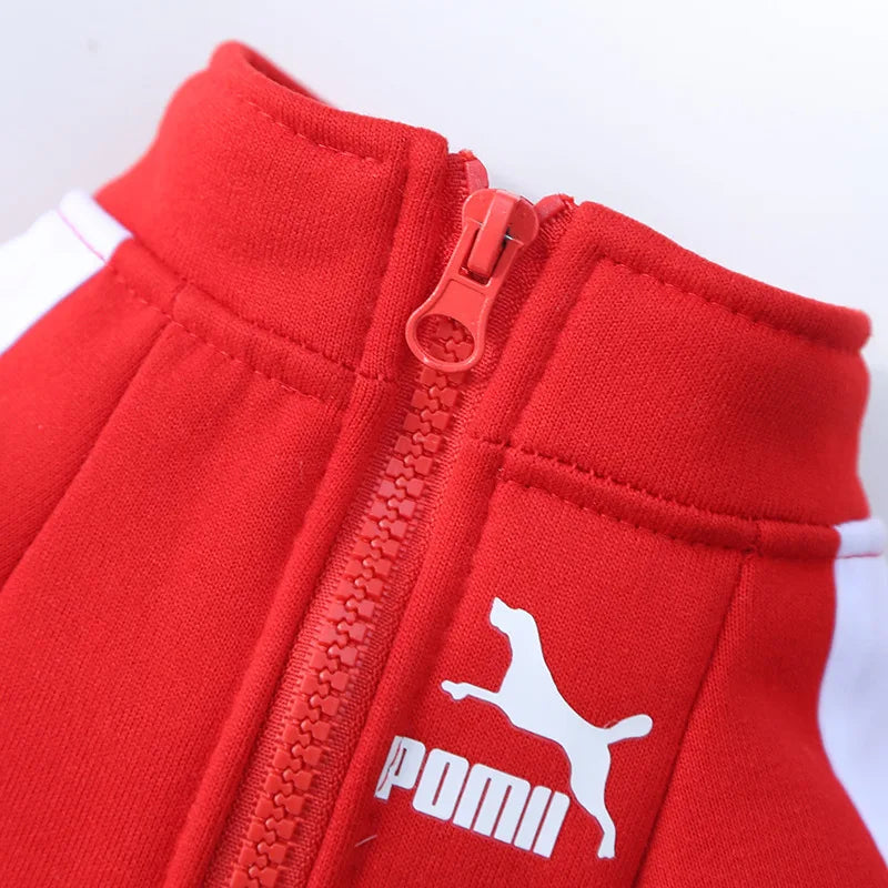 Red jacket with a zipper and Puma logo on a white background