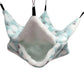 Pet hammock with white interior and blue exterior on a white background