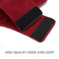 Red fabric with black hook and loop fastener on a white background