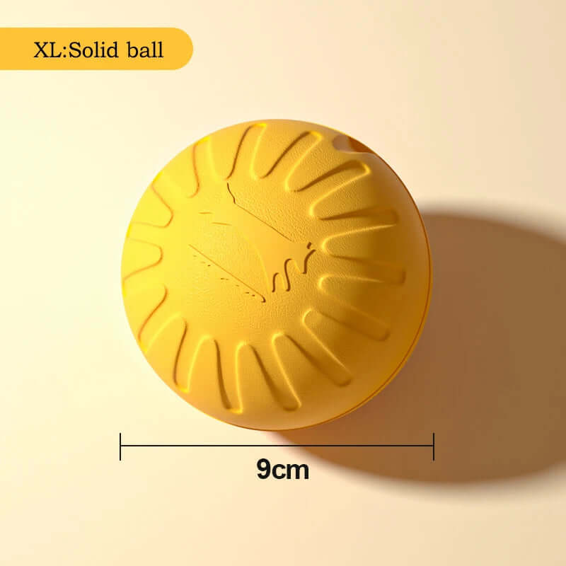Yellow solid ball with measurement label on a beige background